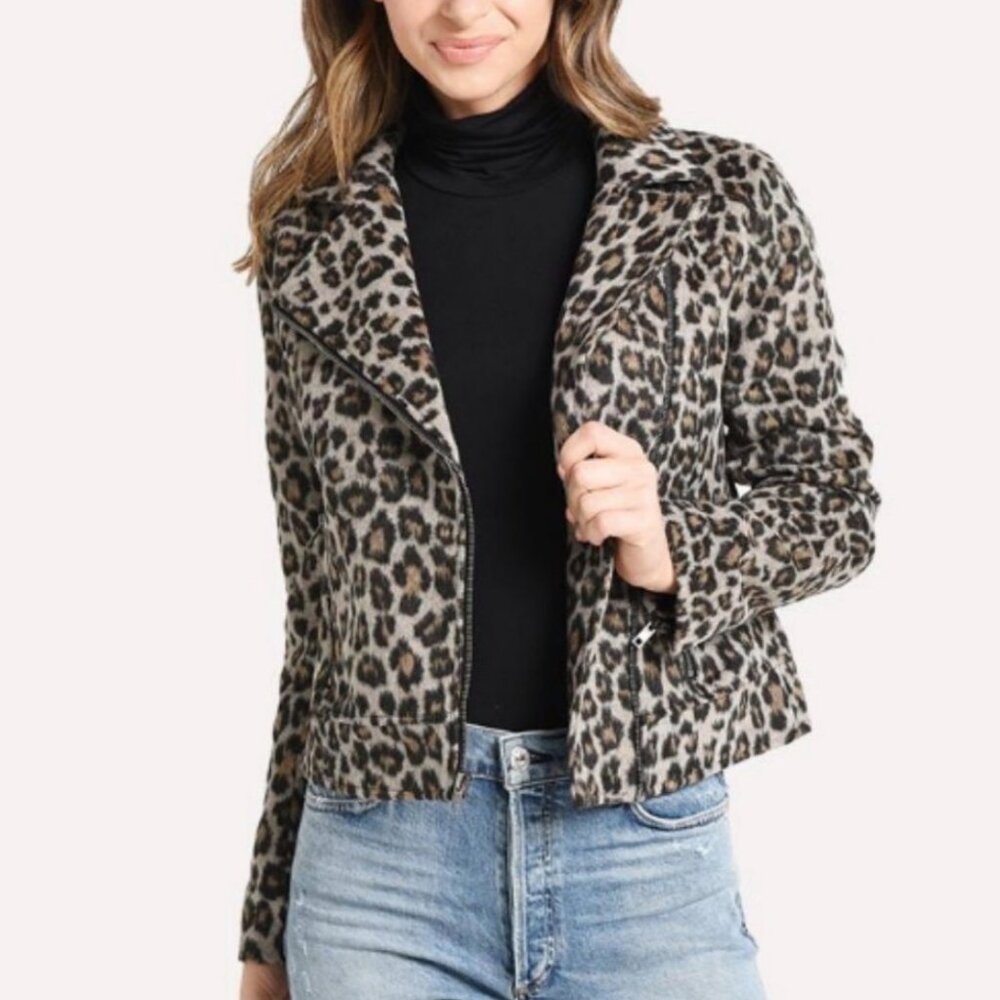 NWOT Cupcakes and Cashmere Leopard Print Moto Jacket. Size